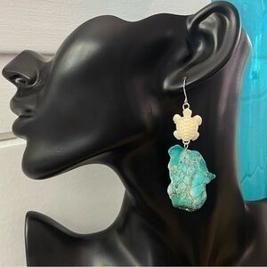 2/$29 Handmade Marbled Blue Jasper Acrylic Turtle Statement Earrings 3”